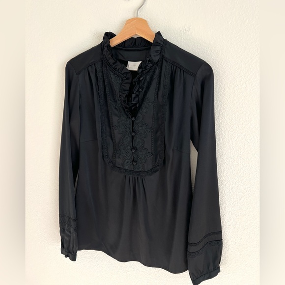 SONIA BOGNER black silk lace blouse / size 6 - Picture 2 of 7